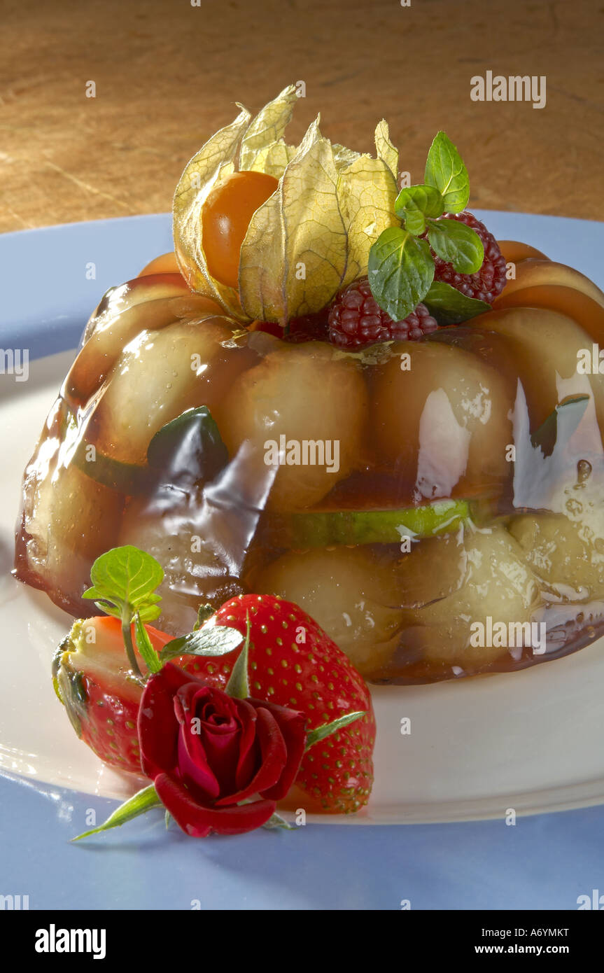 Port wine jelly with melon and figs Stock Photo Alamy