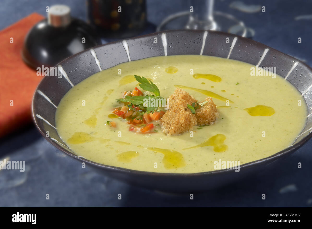 Chilled cream of courgette soup Stock Photo Alamy