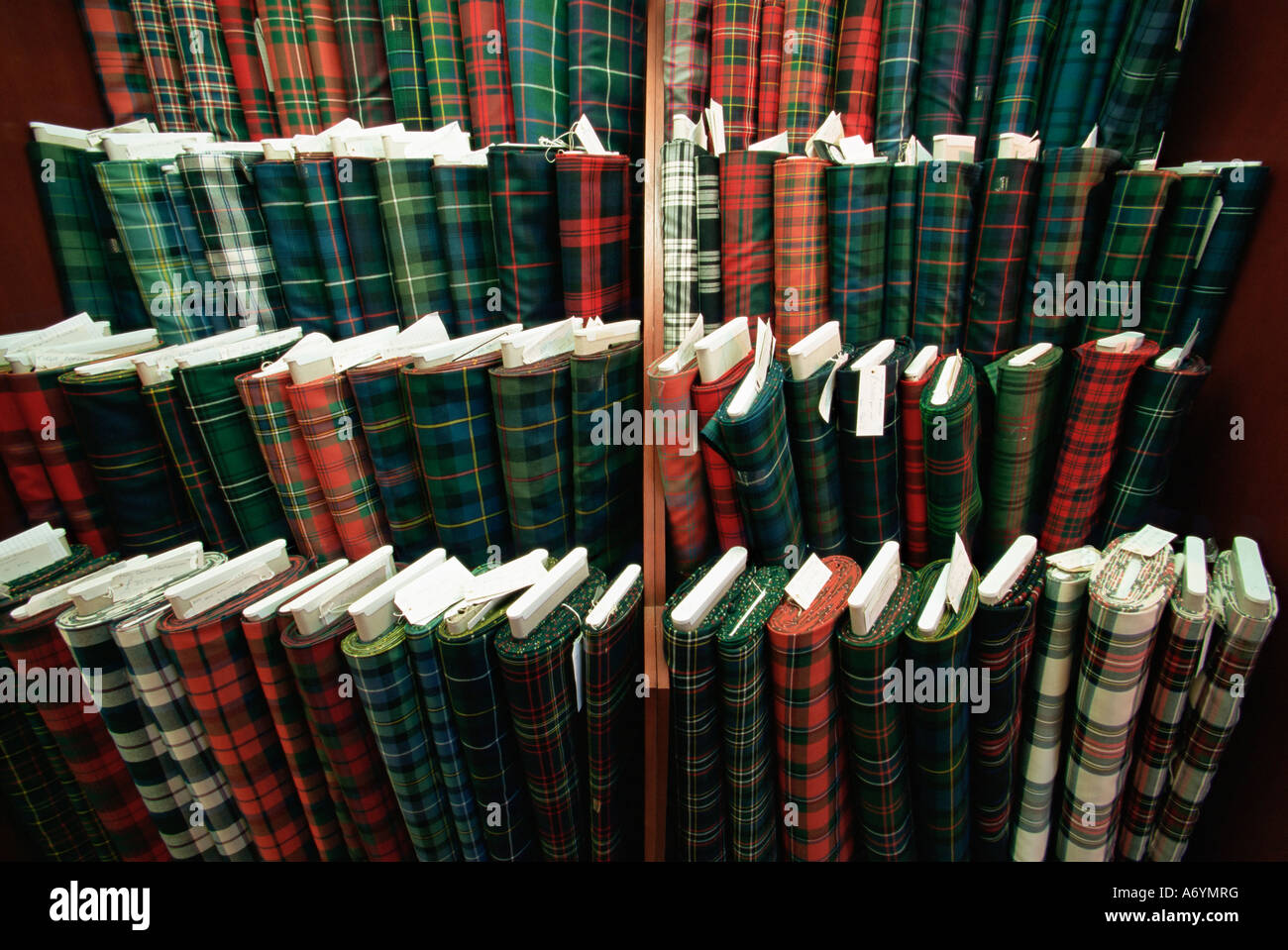 Tartan cloth MacNaughtons Emporium Pitlochry Scotland United Kingdom Europe Stock Photo