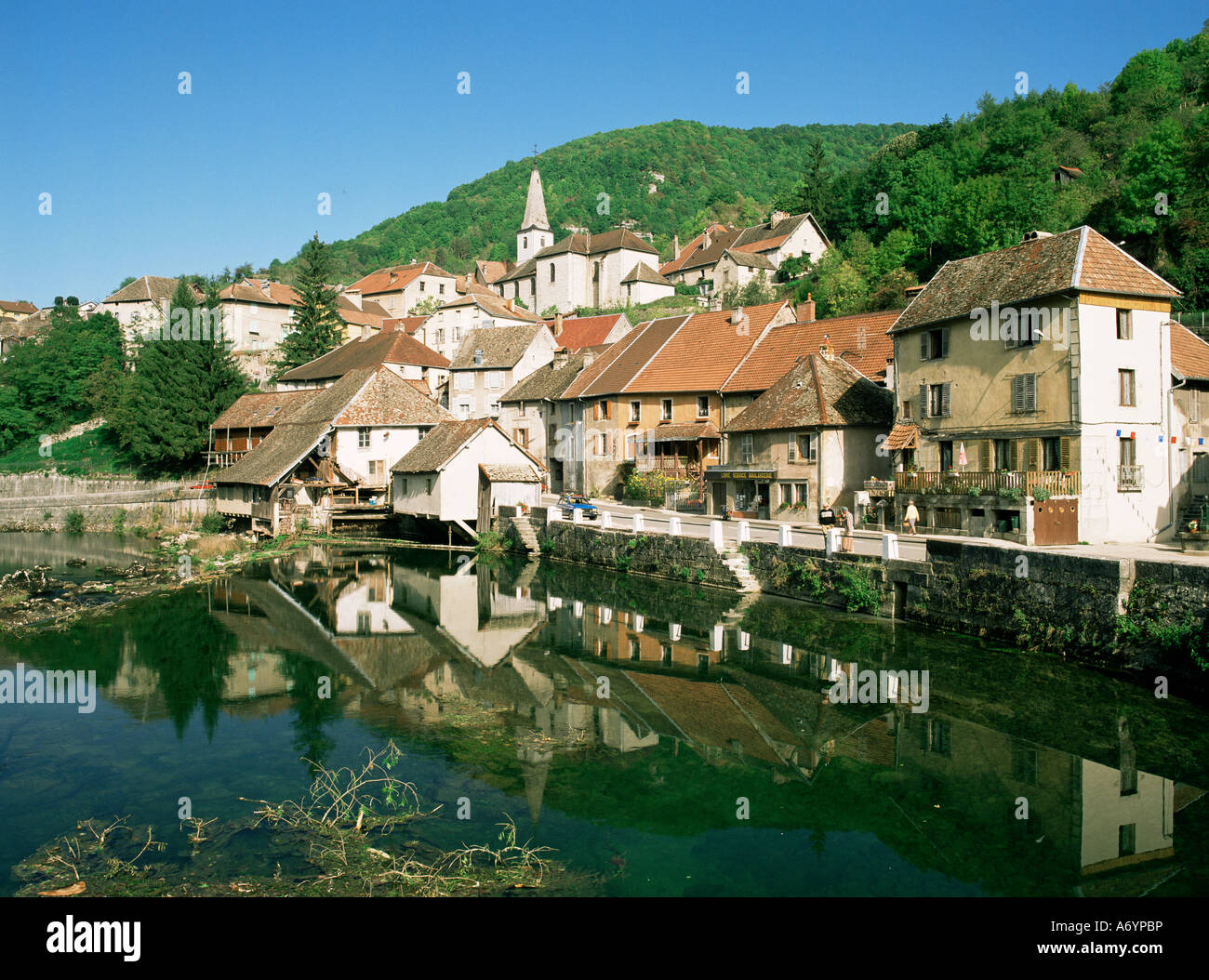 Village of Lods on the River Doubs Franche Comte France Europe Stock Photo