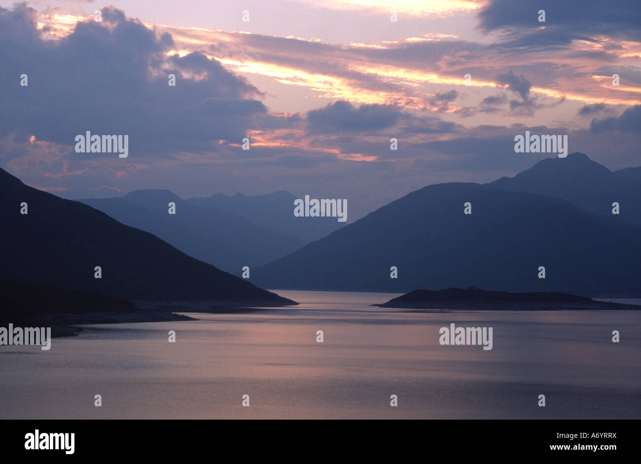 Sunset at Loch Quoich, Glengarry, Scotland Stock Photo