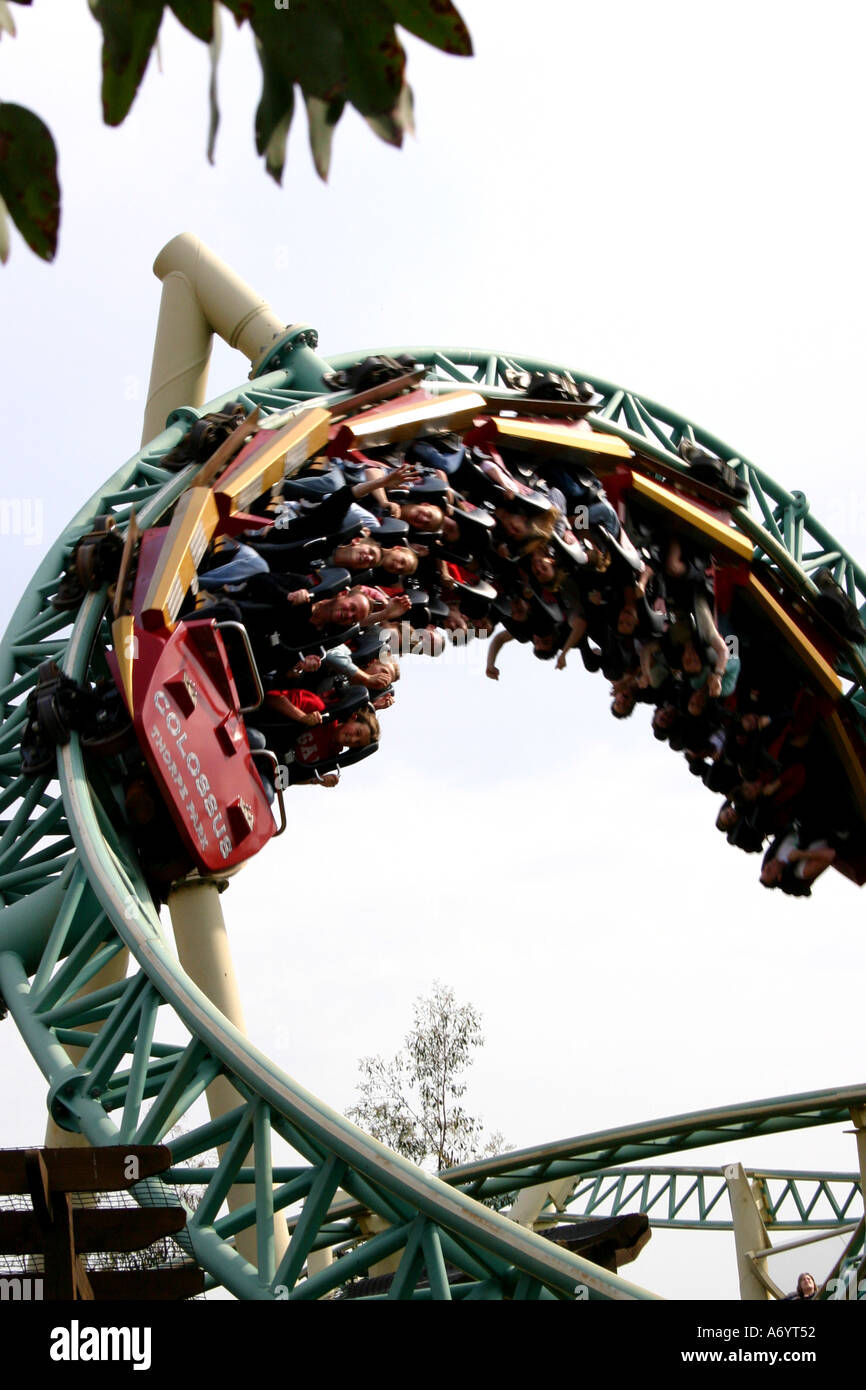Roller coaster twist loop Colossus ride Thorpe Park UK Stock Photo - Alamy