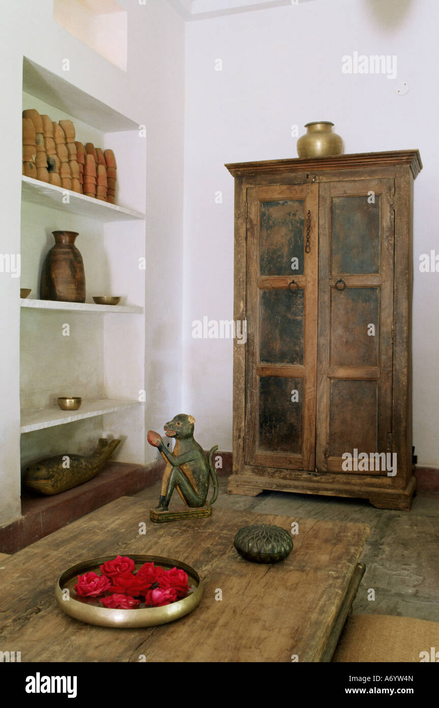 Zen ambiance installed into an old farm house conversion Amber near Jaipur Rajasthan state India Asia Stock Photo