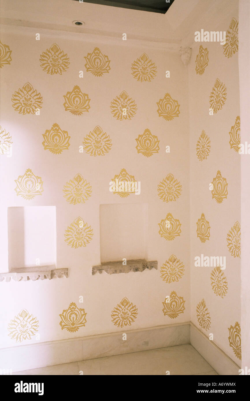 Contemporary gold leaf stencil work in anteroom to the Grand Durbar