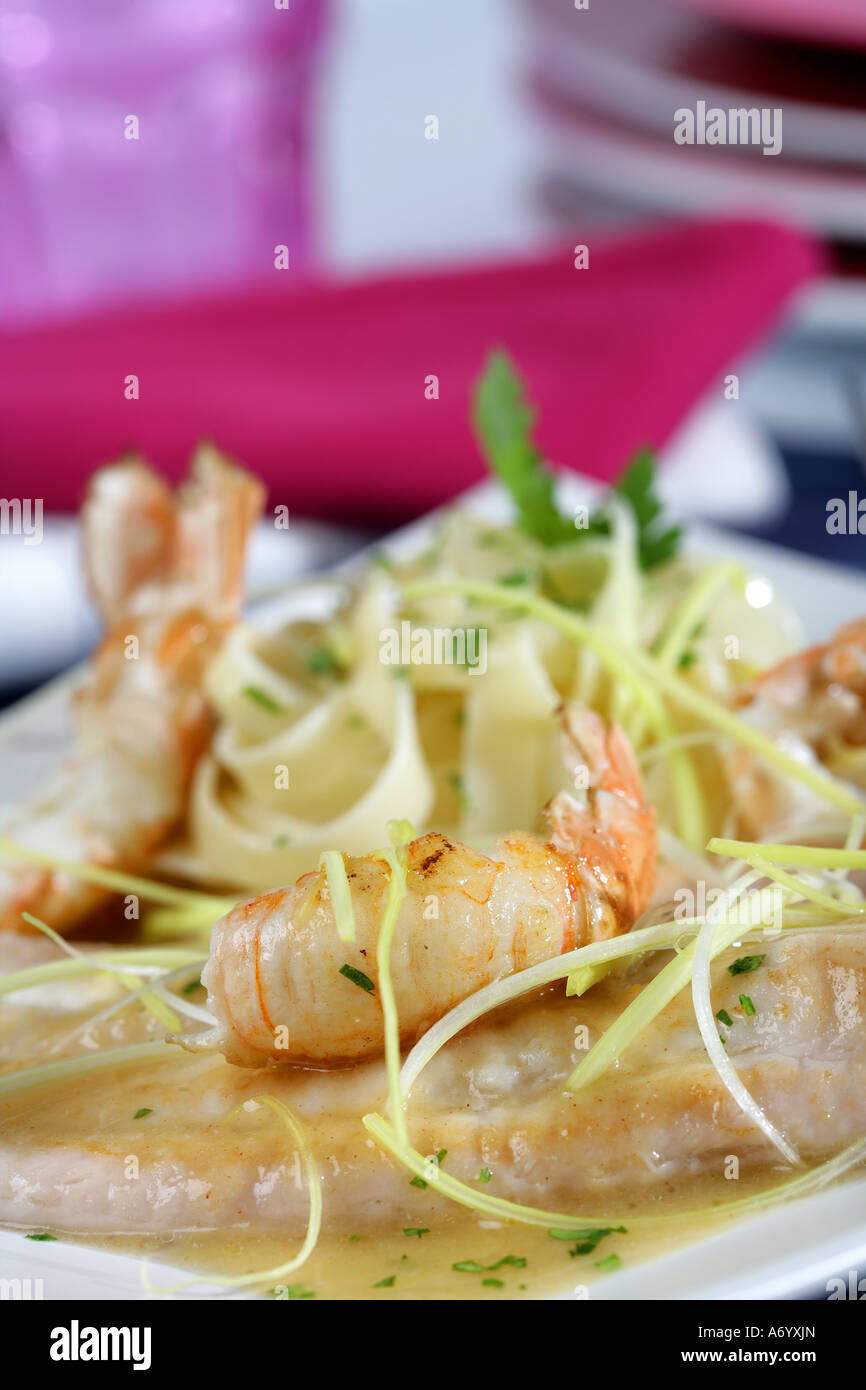 Sole fish with Dublin bay prawns Stock Photo Alamy