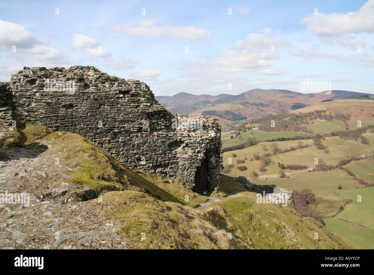 Castell Dinas Bran with the Berwyns in the distance, Denbighshire, Wales Stock Photo