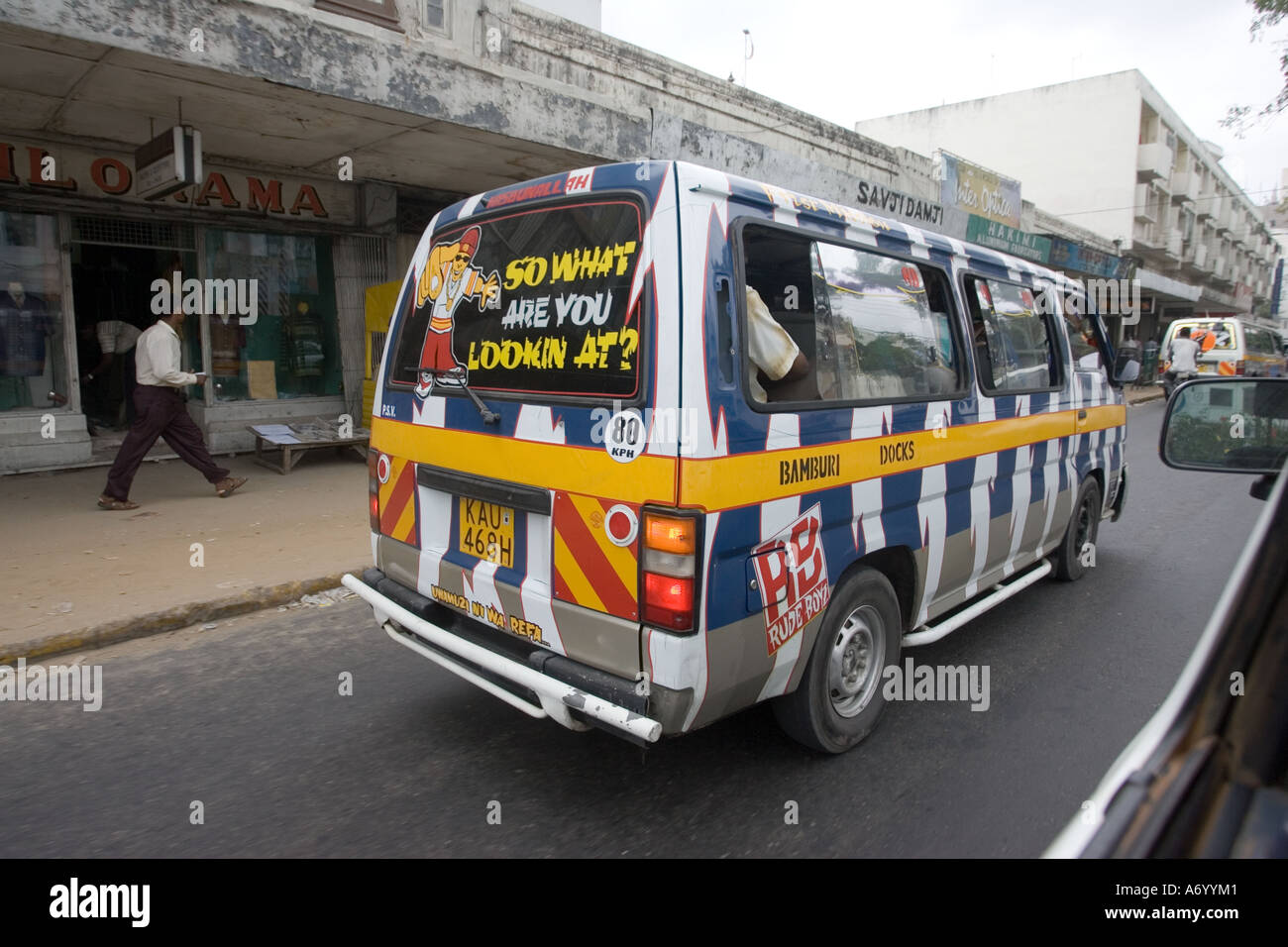 Colourful African taxi or matatu in central Mombasa Kenya East Africa Stock Photo