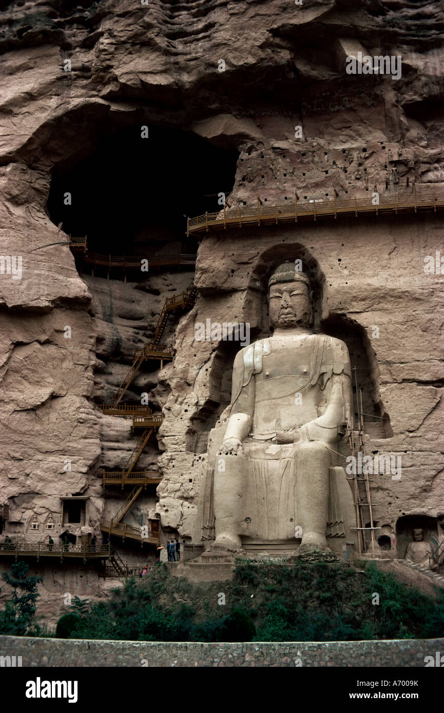 Great Buddha at Bingling Temple Yellow River near Lanzhou China Asia Stock Photo