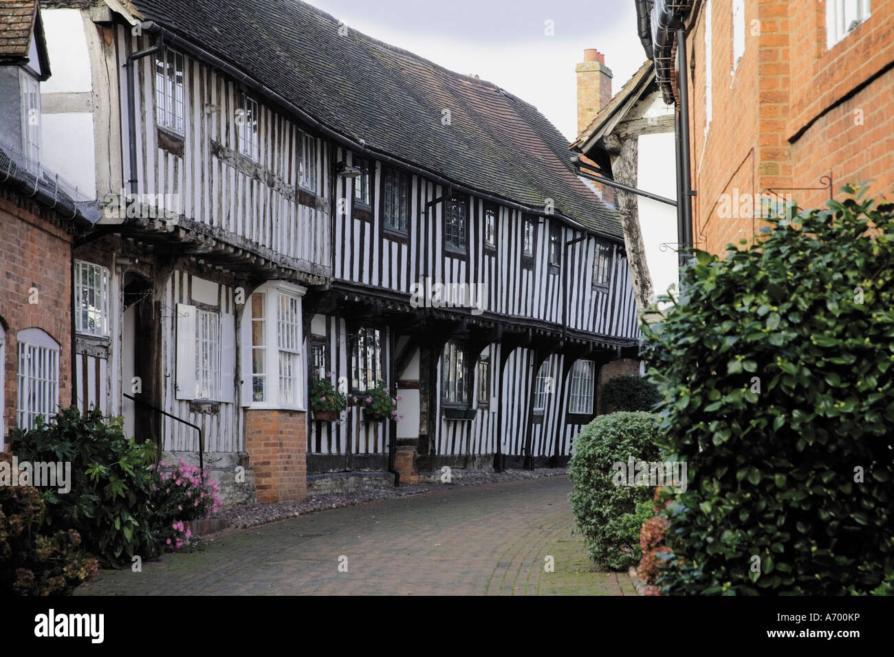 Half timbered Tudor buildings Malt Mill Lane Alcester Warwickshire