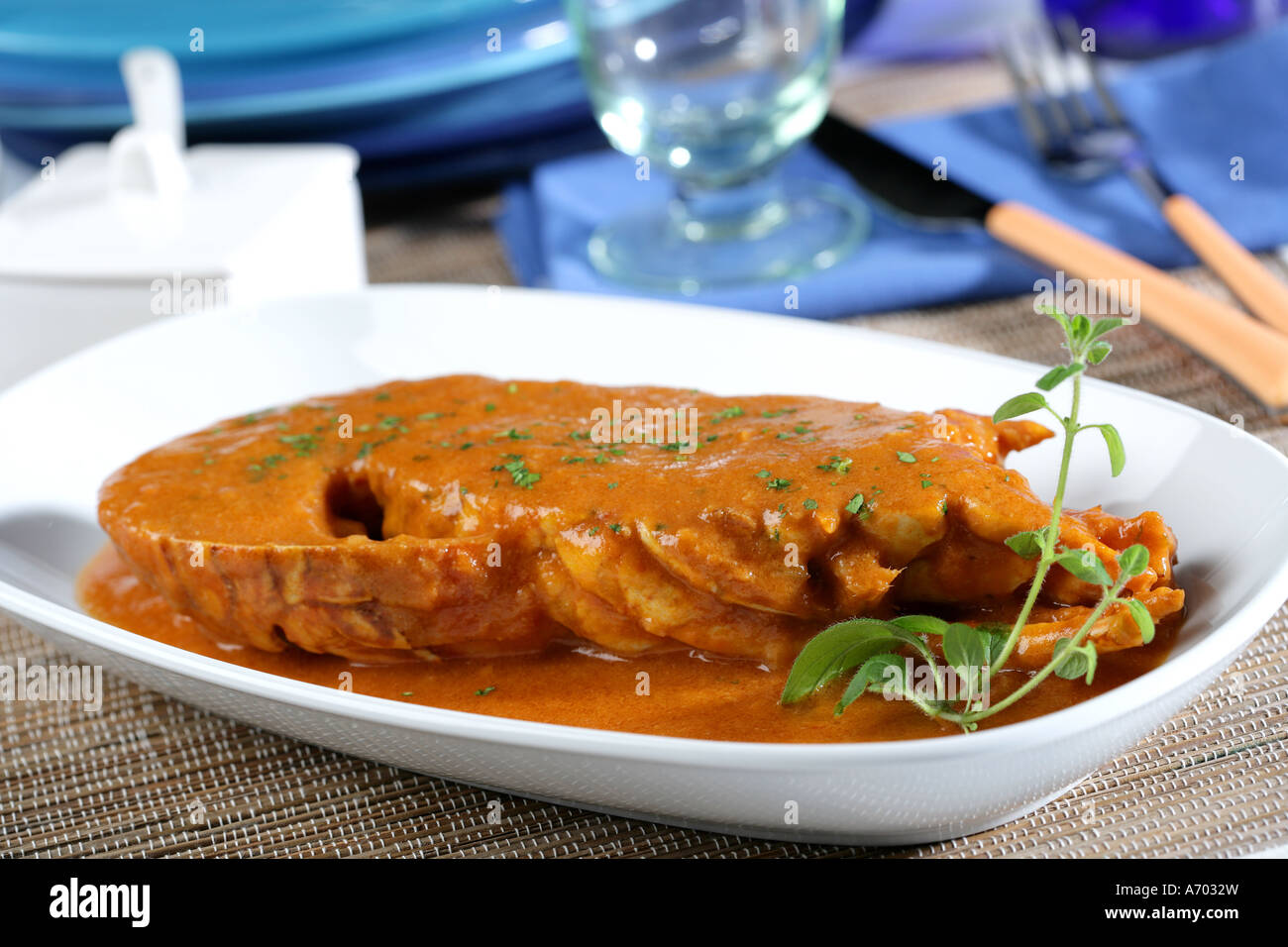 Lobster in sauce Stock Photo