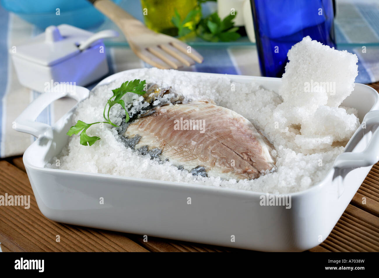 Sea bream baked in salt Stock Photo Alamy