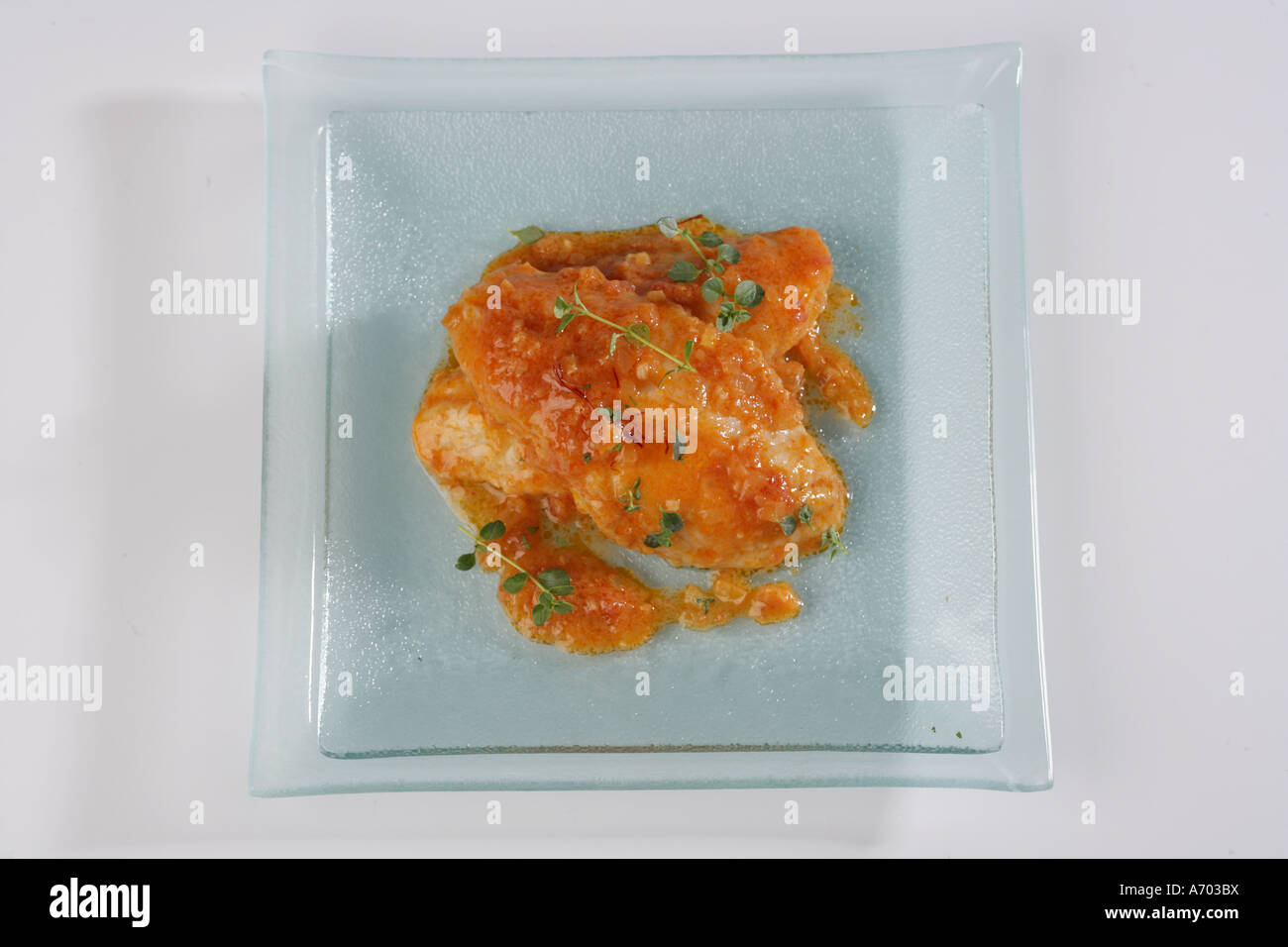 Red scorpion fish with sauce Stock Photo