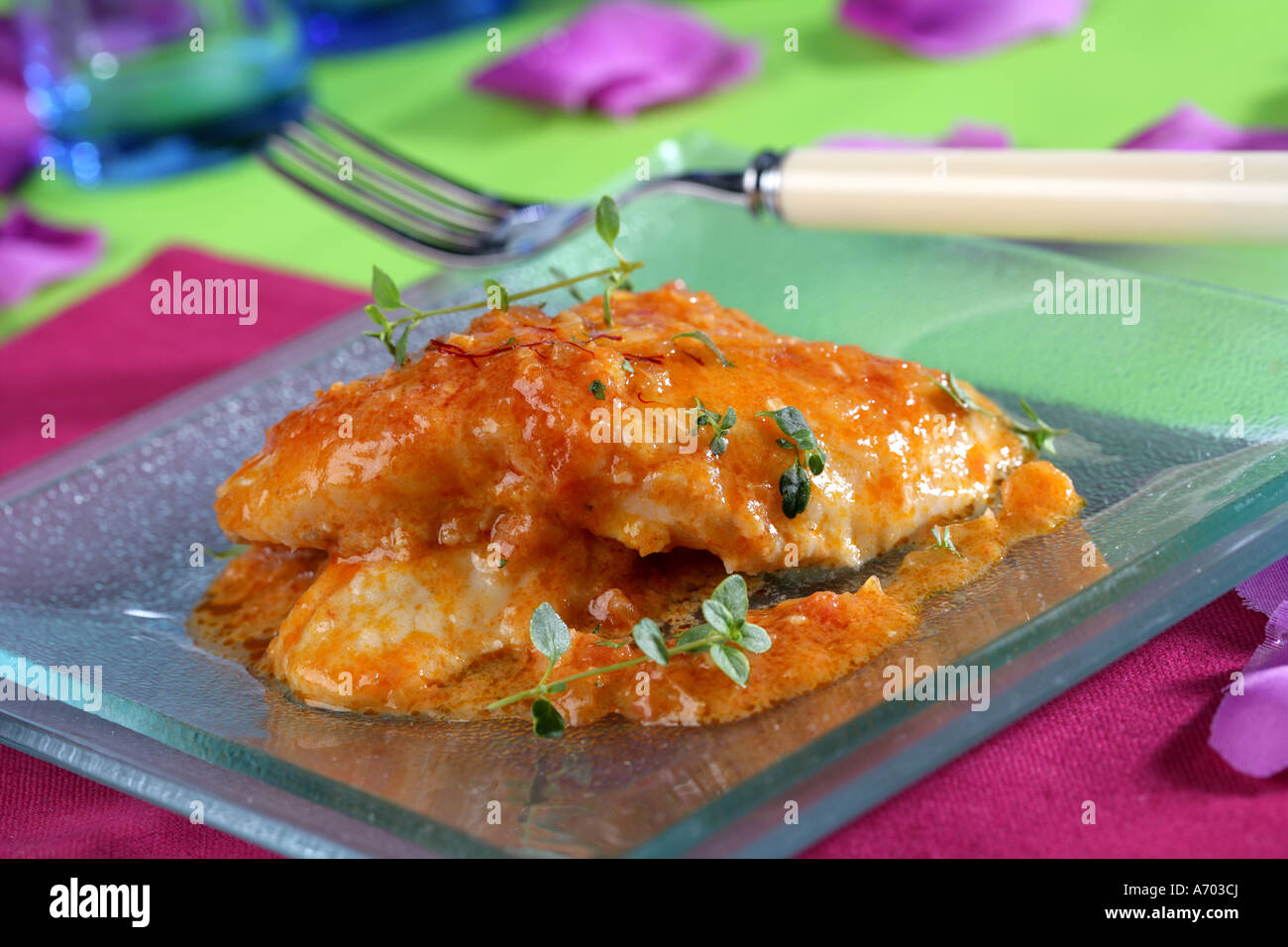 Red scorpion fish with sauce Stock Photo