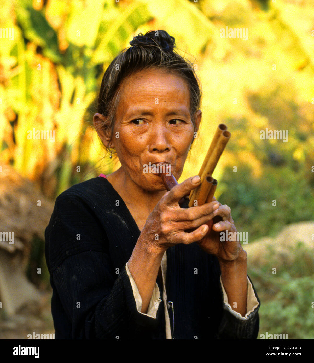 Woman pipe Thailand Chiang Mai drugs drug opium Stock Photo