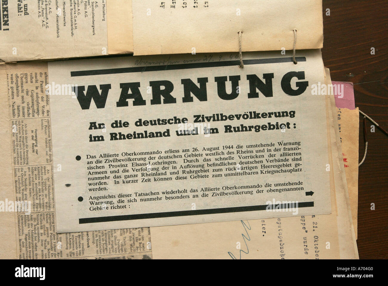 Mannheim, DEU, 17.03.2005, handbill of the Allies dropped off at the end of the 2. World War Stock Photo