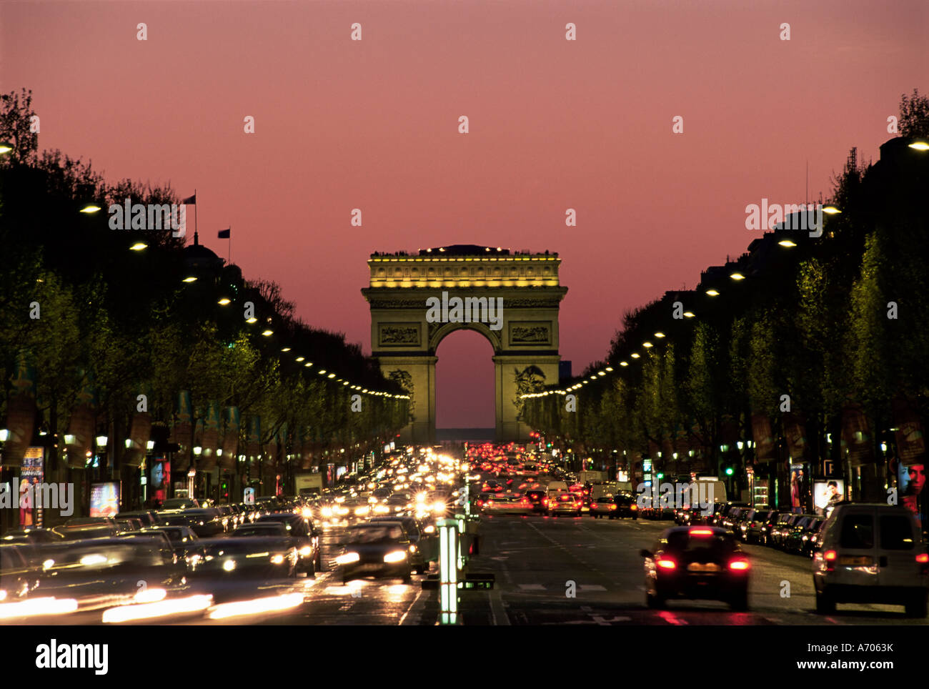 Avenue des Champs Elysees and the Arc de Triomphe Paris France Europe Stock Photo