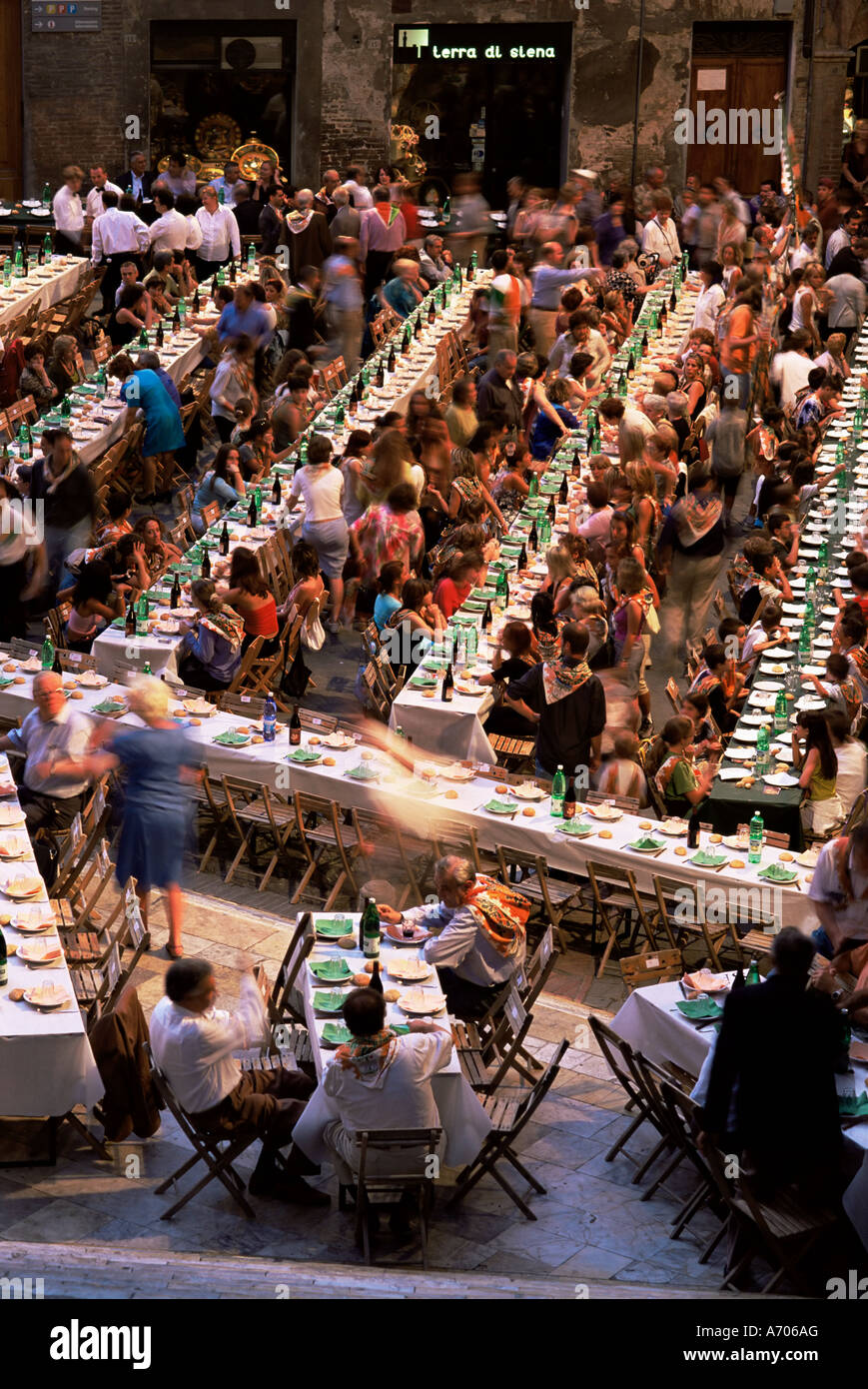 Large banquet in the Contrada quarter Palio Siena Tuscany Italy Europe Stock Photo