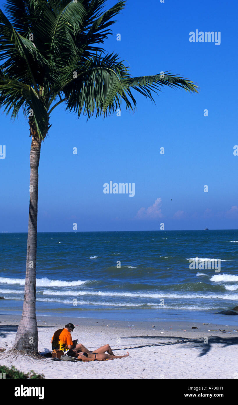 Thailand Beach Palm Tree Hua Hin Tourist Sea Swimming Stock Photo
