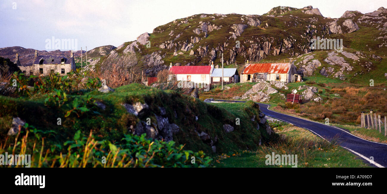 New and old croft buildings on the golden road Isle of Harris Outer