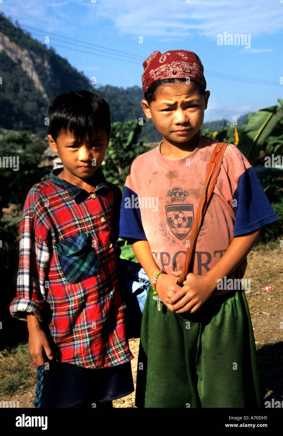 Thailand Thai Boy Boys Catapult  Refugee Camp  Burmae Stock Photo