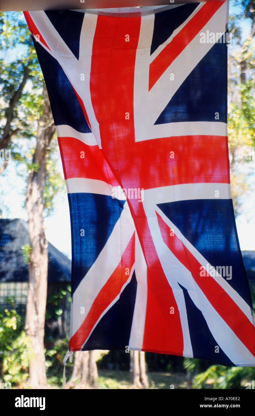 Union flag fluttering hanging vertically Stock Photo Alamy