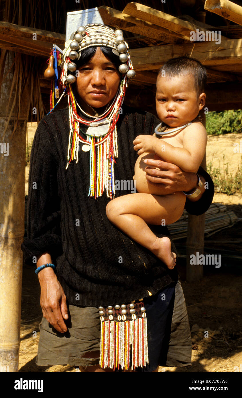 Baby Akha woman Thailand pipe Stock Photo - Alamy