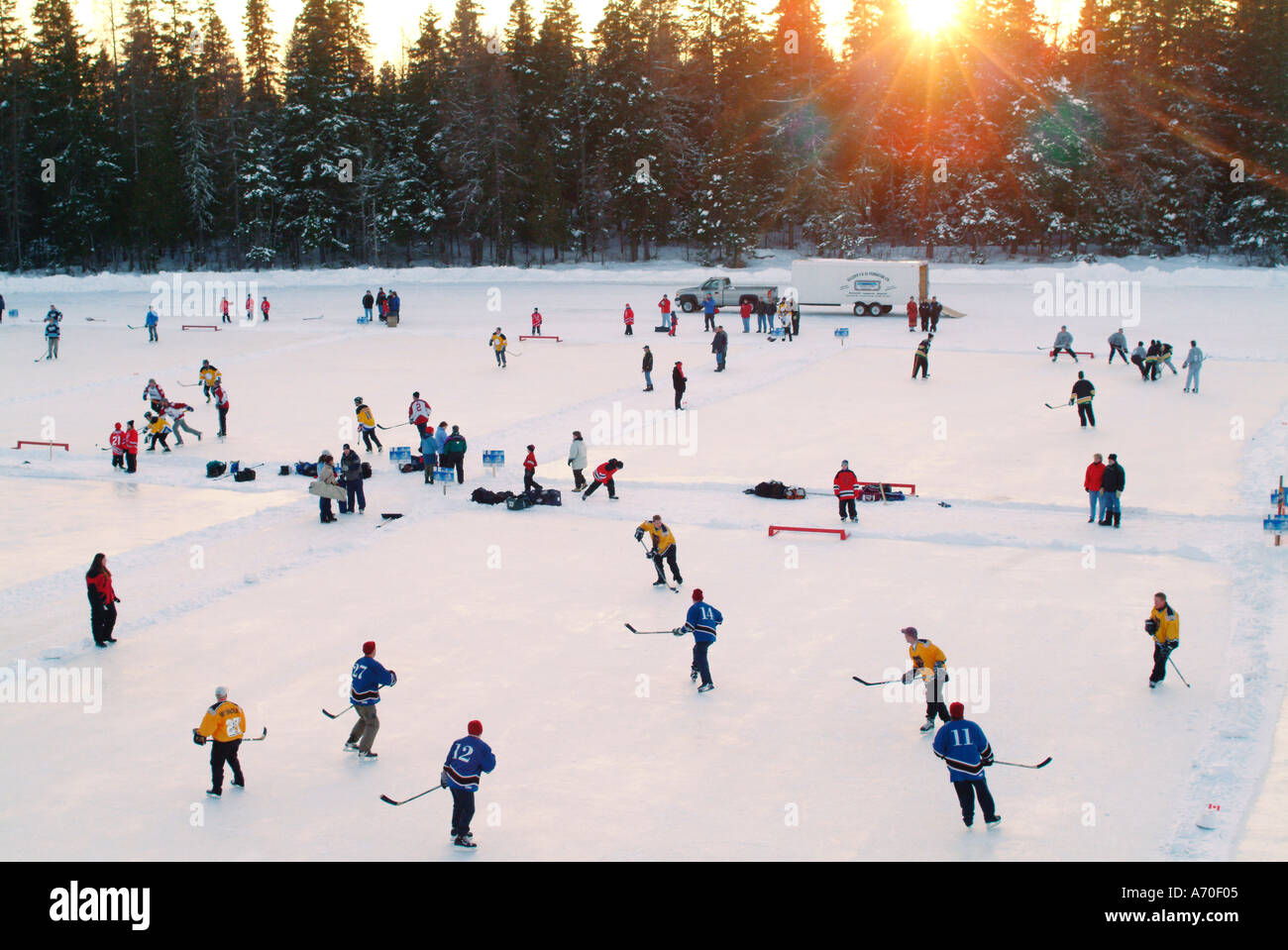 pond hockey tournament in plaster rock new brunswick canada Stock Photo