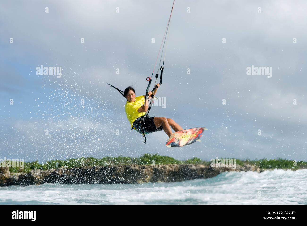 Woman kitesurfing in Kailua Bay, Oahu, Hawaii Stock Photo Alamy