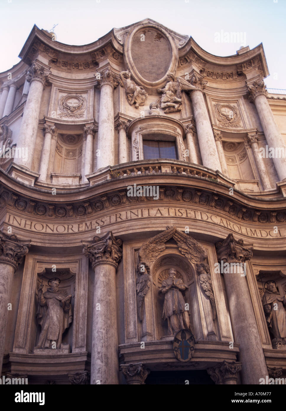 Rome, Lazio, Italy. Church of San Carlo alle Quattro Fontane by Francesco Borromini. Facade (1665-68) on Via del Quirinale Stock Photo