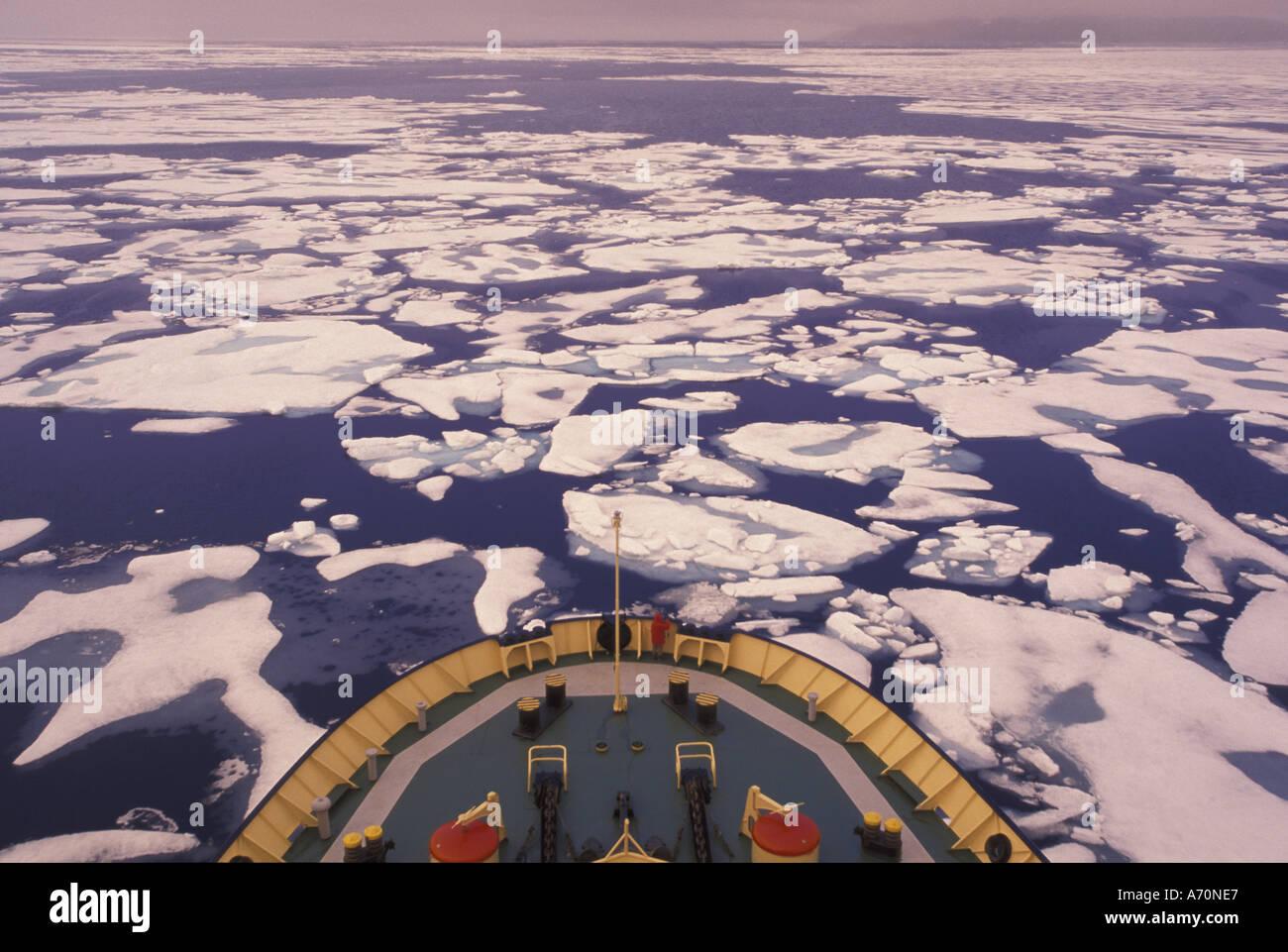 NA, Canada, Canadian Arctic, Baffin Island Ice breaking, Bellot Strait P.R. icebreaker, (MR) Stock Photo