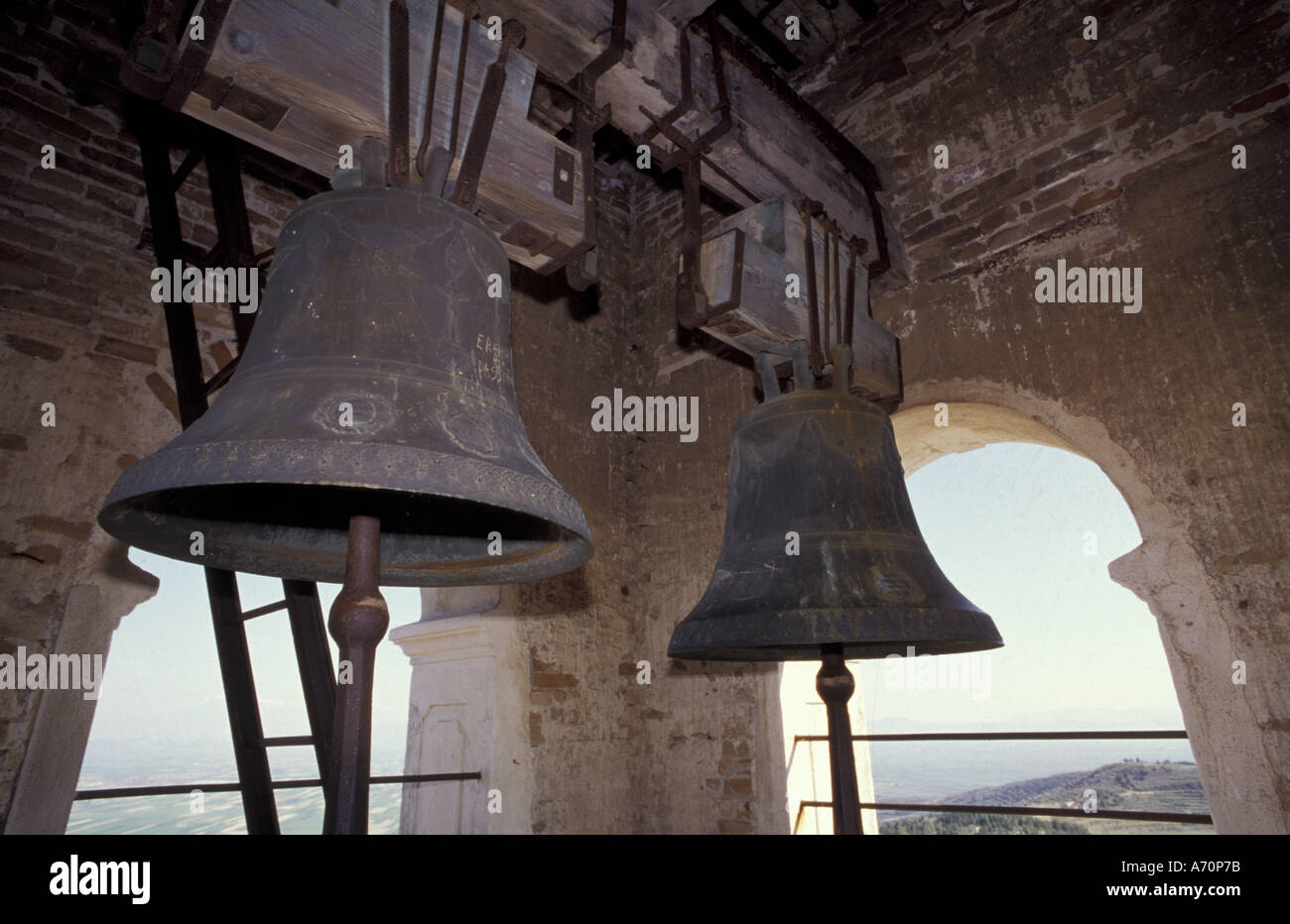 Europe, Albania, Ardenice. Monastery bells Stock Photo