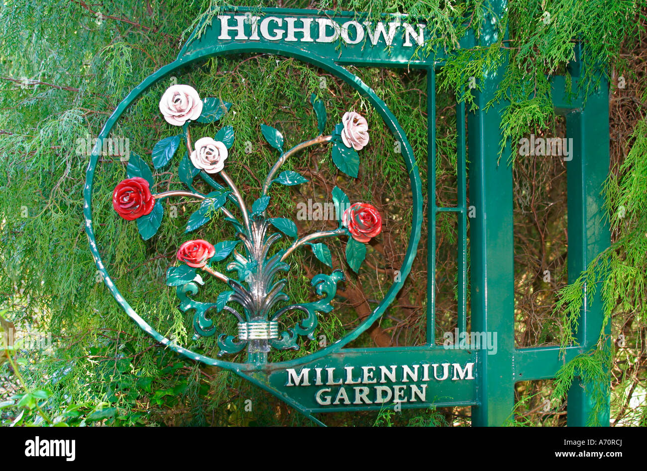 Decorative Millennium Garden Sign at Highdown Gardens, Worthing, Sussex Stock Photo