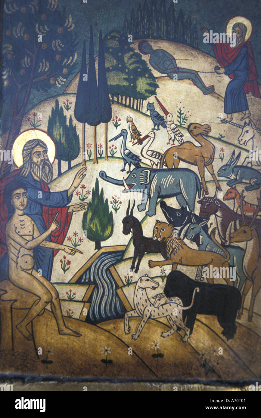 Europe, Bulgaria, Arbanassi. Biblical fresco copy, Church of Nativity. Stock Photo