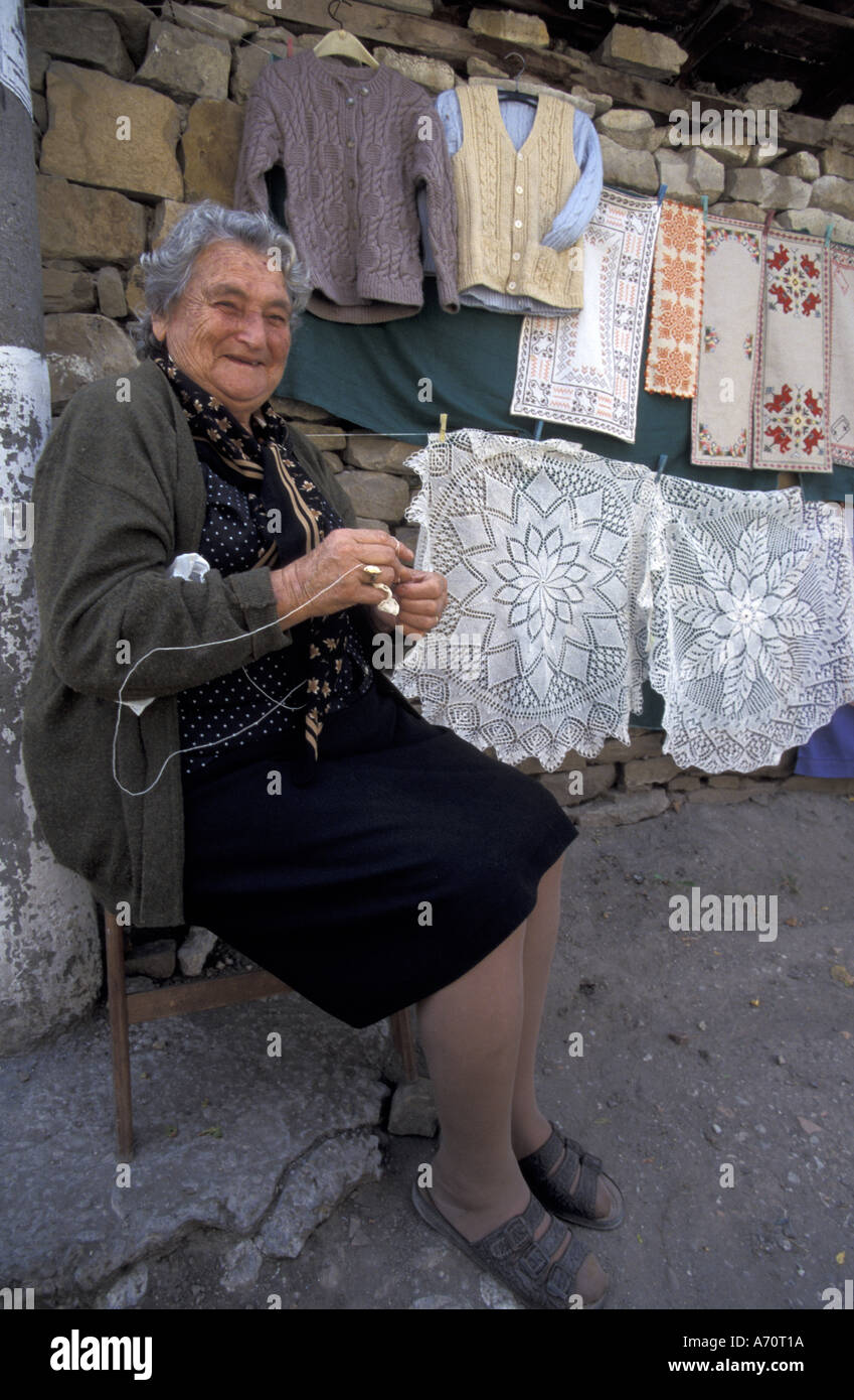 Europe, Bulgaria, Arbanassi. Local knitter. Stock Photo