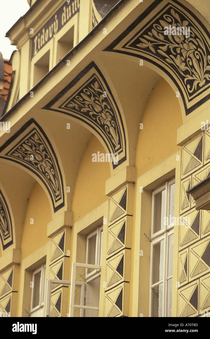 Europe, Czech Republic, West Bohemia, Domazlice Namesti Miru Square, Baroque building details Stock Photo