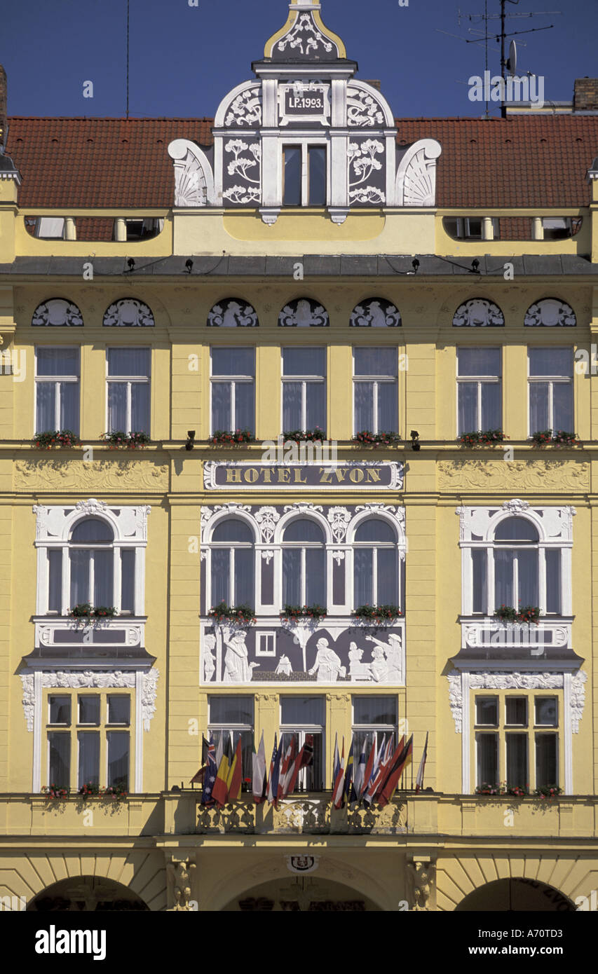 Europe, Czech Republic, South Bohemia, Ceske Budejovice Namesti Premysia Otakara Grand Hotel Zvon Stock Photo