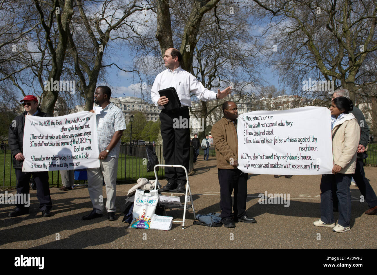 Speaker of a christian denomination is promoting his religion with the