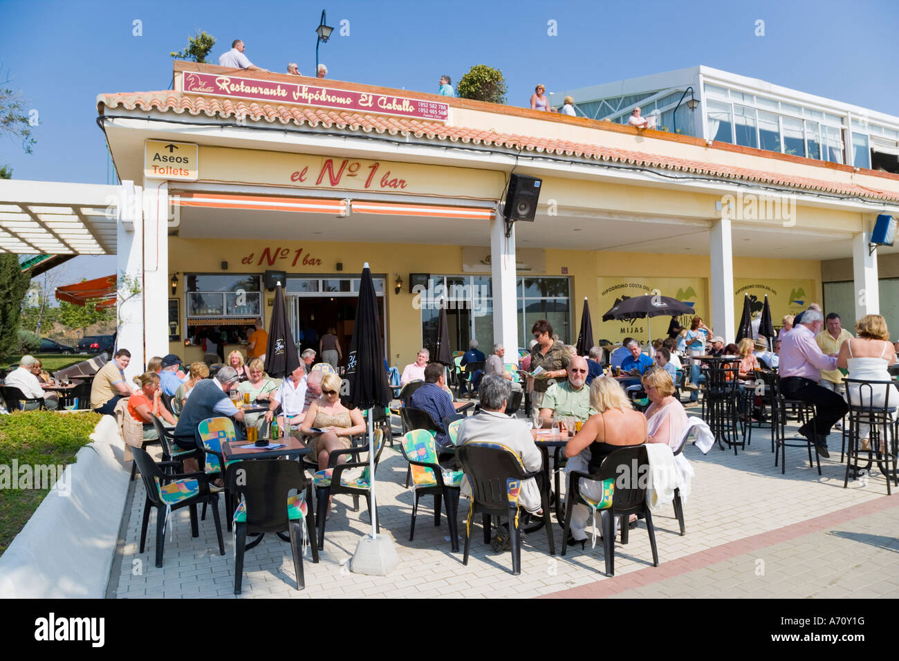 Mijas Costa del Sol Malaga Province Spain Terrace bar restaurant at the