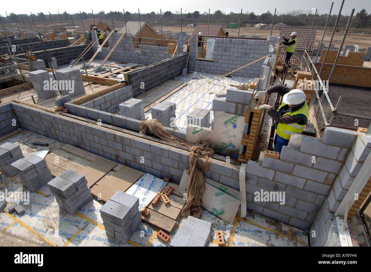 Bricklayers at work on a housing development Stock Photo