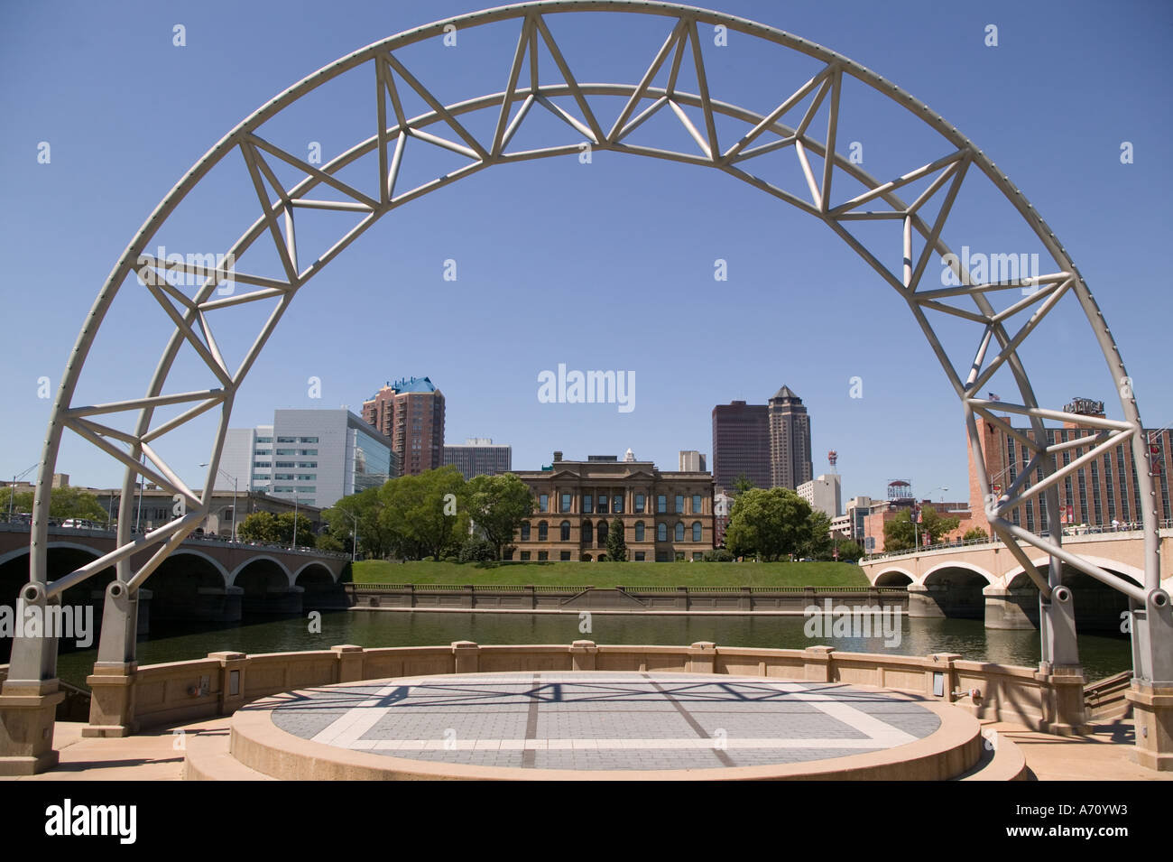 View of Des Moines Library Downtown from East Village Across the Des