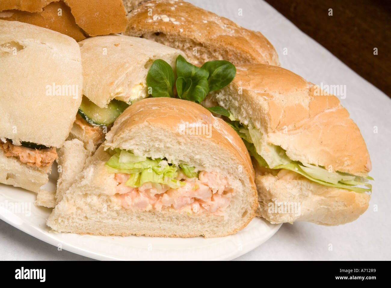 food plate of mixed filled sandwich rolls Stock Photo Alamy