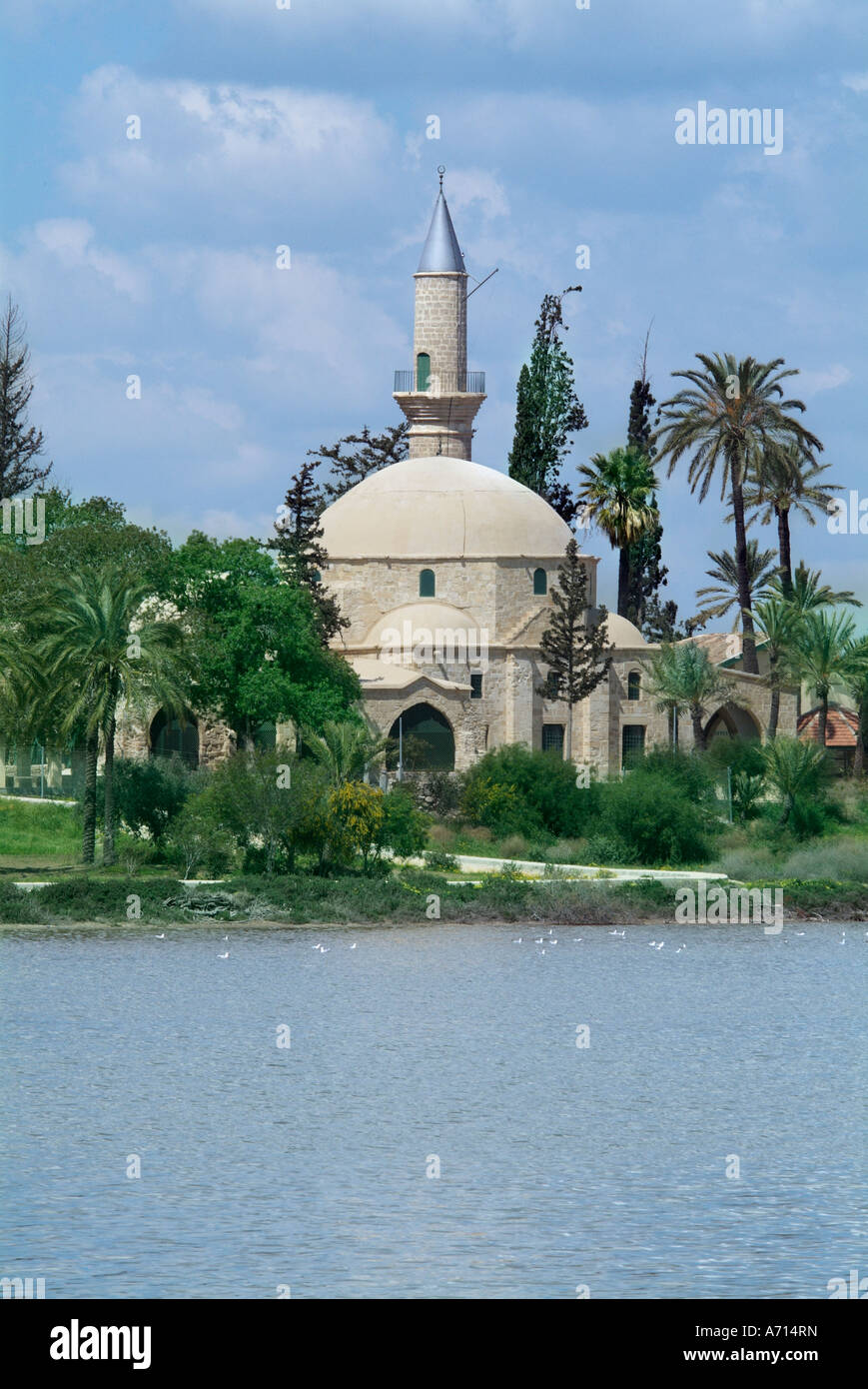 Larnaca hala sultan tekkesi mosqe  exterior oriental muslim Mohammedan islam Islamic Cyprus Cypriot Greek Greece Mediterranean Stock Photo