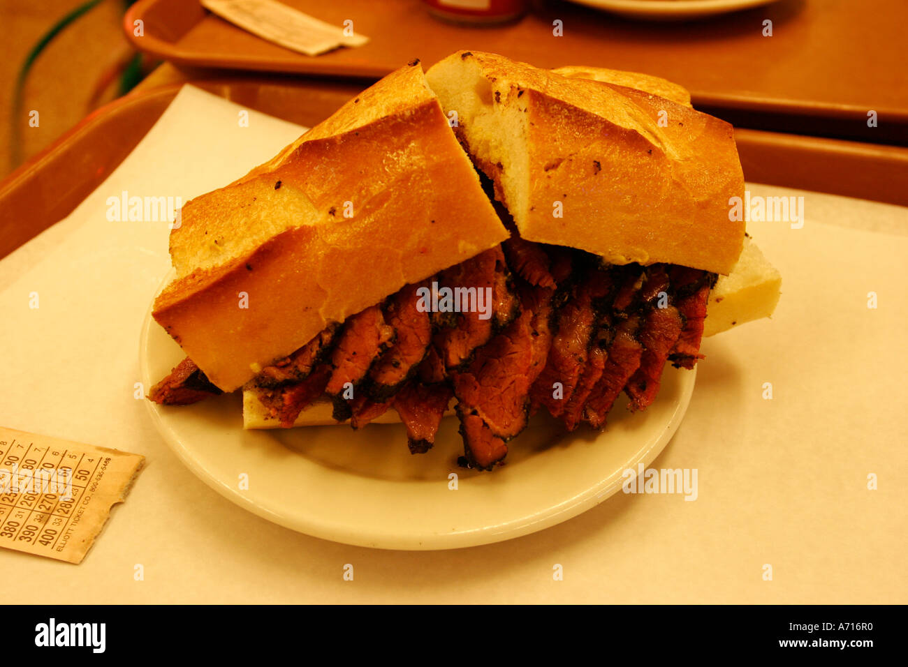 Salt beef sandwich at Katz's Delicatessen. New York city United States of America Stock Photo
