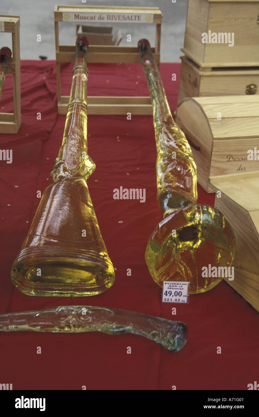 Europe, France, Montpellier. Muscatel wines in musket bottles Stock Photo