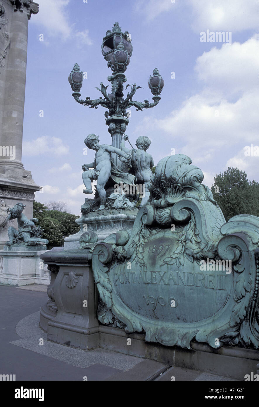 EU, France, Paris. Seine River Bridge and statue Stock Photo - Alamy