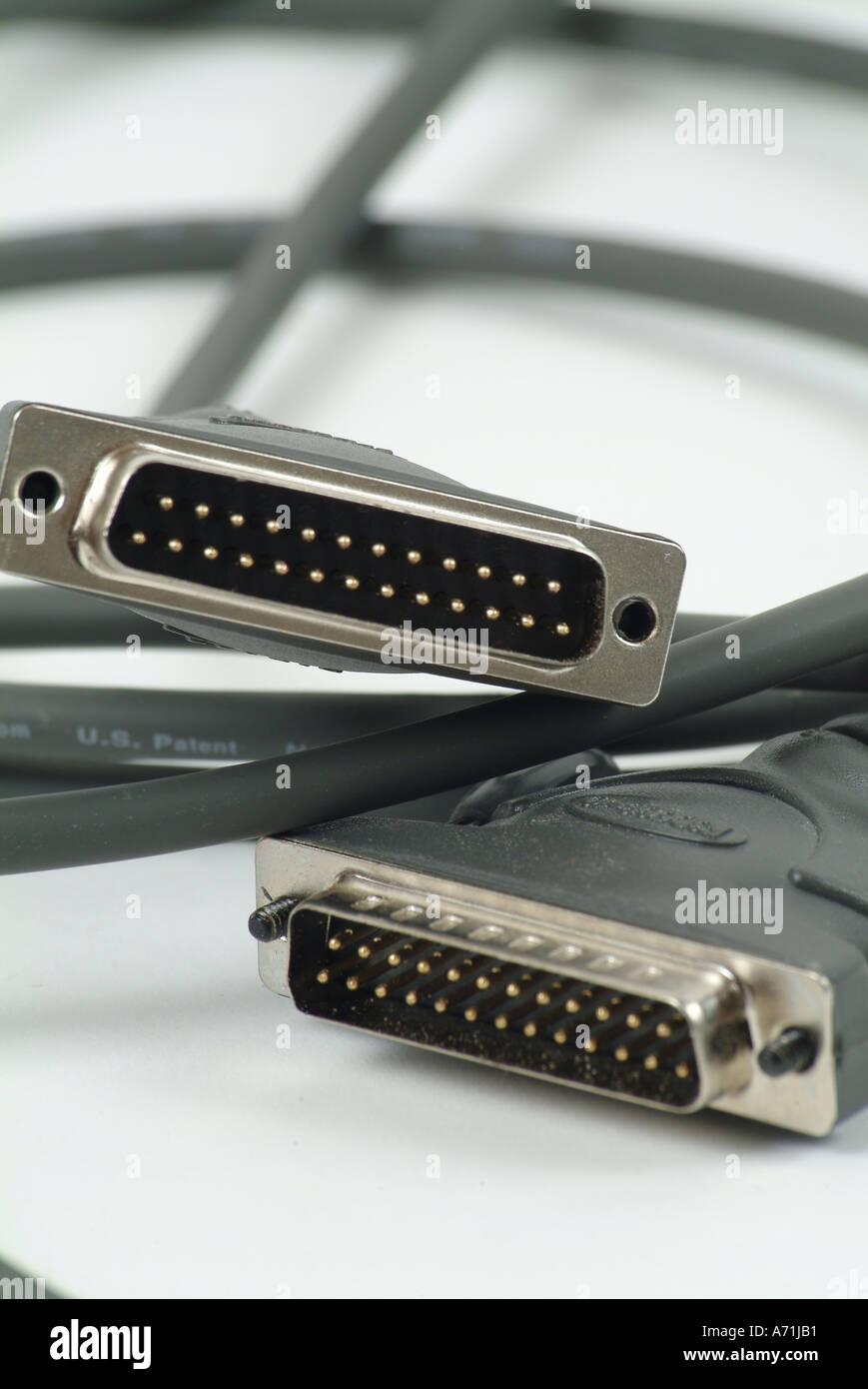 25 pin D type male to male computer cable with grey flex Stock Photo