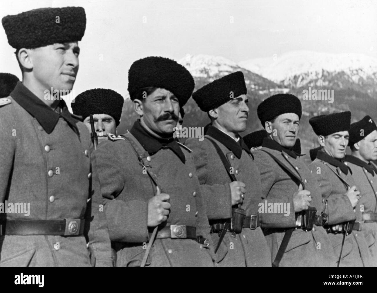 events, Second World War / WWII, foreigners in German service, cossacks, Russia, 1943, Stock Photo