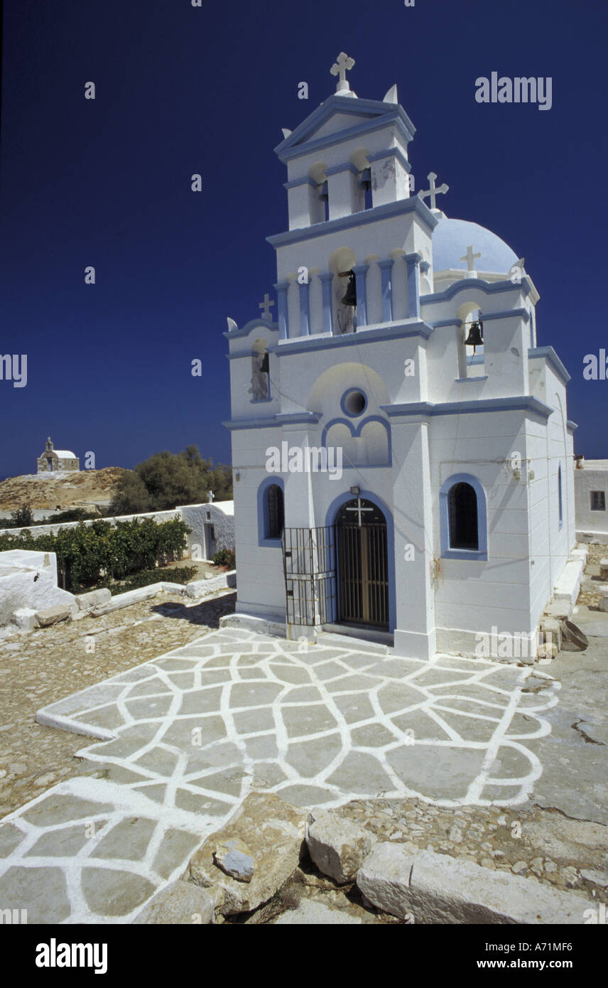 Europe, Greece, Cyclades Islands, Anafi. Church in Zoodhohou Pivis Monastery Stock Photo