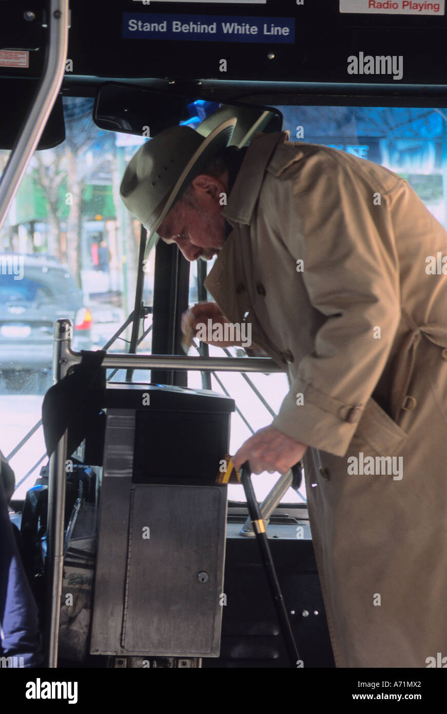 Public transportation New York City bus passenger with a cane or