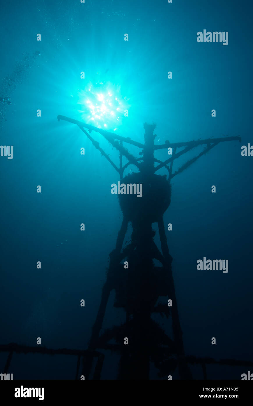 The mast of the Fang Ming wreck in the sea of Cortez Stock Photo